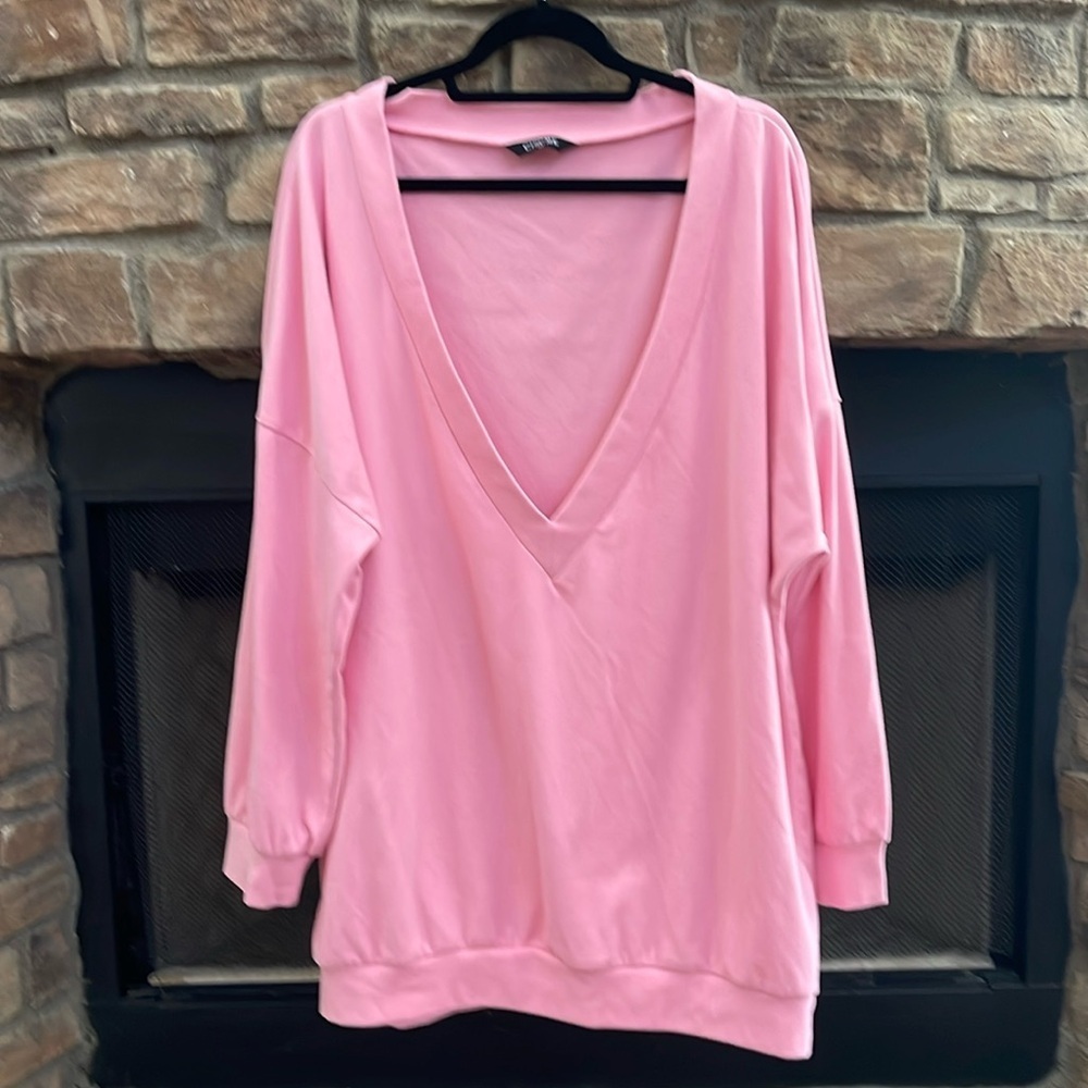 CHICME pink deep V neck pink sweatshirt. Size XXL